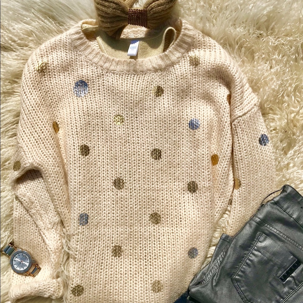 POL Cream Metallic Sweater